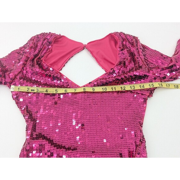 Lulus Glowing Sensation Magenta Sequin Mini Bodycon Open Back Dress Size Small - Picture 7 of 11
